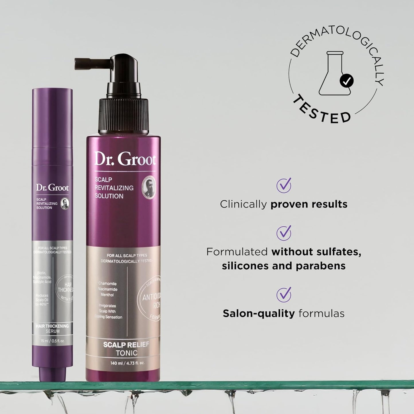 Dr. Groot Thickening Scalp Serum and Calming Tonic Set for Hair Loss – Clinical Results with Biotin and Rosemary for Hair Thinning, Shedding, Scalp Repair and Treatment